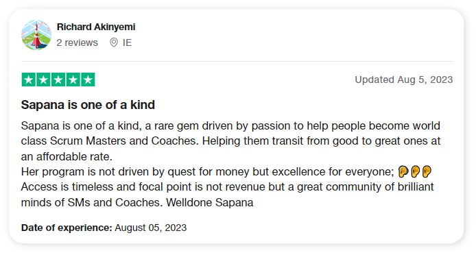 Richard Akinyemi Trustpilot review: Sapana is one of a kind