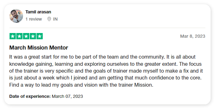 Tamil arasan Trustpilot review: March Mission Mentor