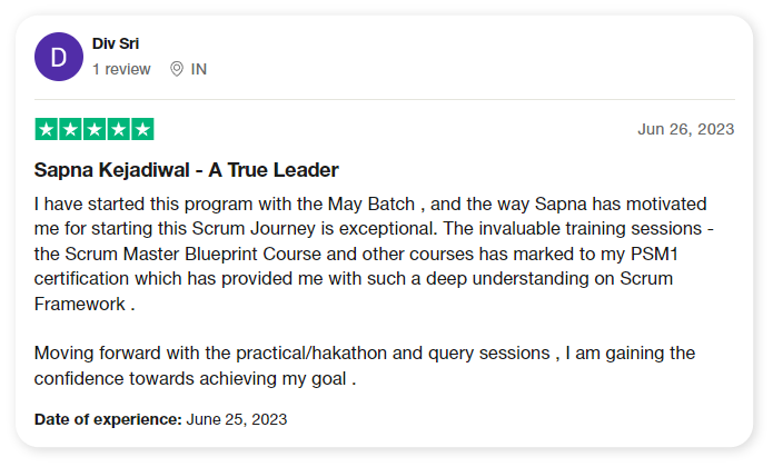 Div Sri Trustpilot review: Sapna Kejadiwal - A True Leader
