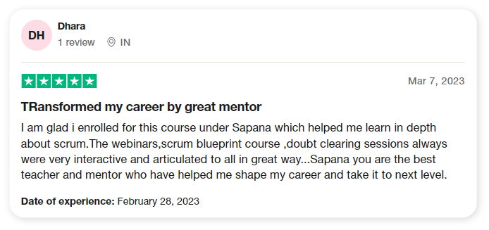 Dhara Trustpilot review: Transformed my career by great mentor