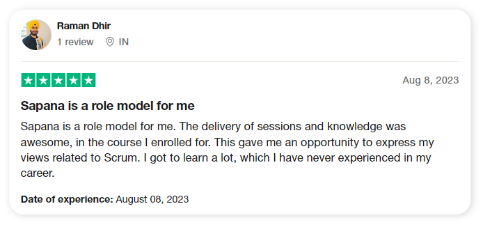 Raman Dhir Trustpilot review: Sapana is a role model for me